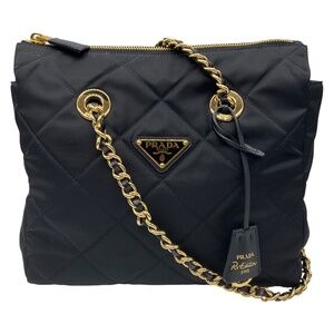 PRADA BLACK RE-NYLON IMPUNTU QUILTED RE-EDITION 1995 CHAINE SMALL TOTE BAG
